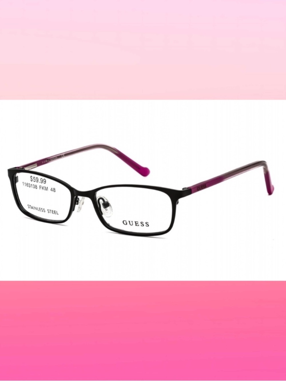 GUESS Stainless Steel Glasses - GU9155-3 - Black & Pink | Comes w/ Case